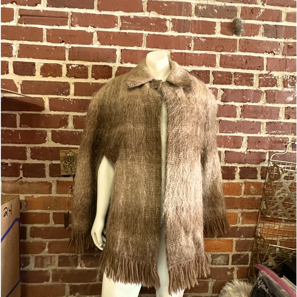 70s Vintage Grey Mohair Cape Coat Andrew Steward.